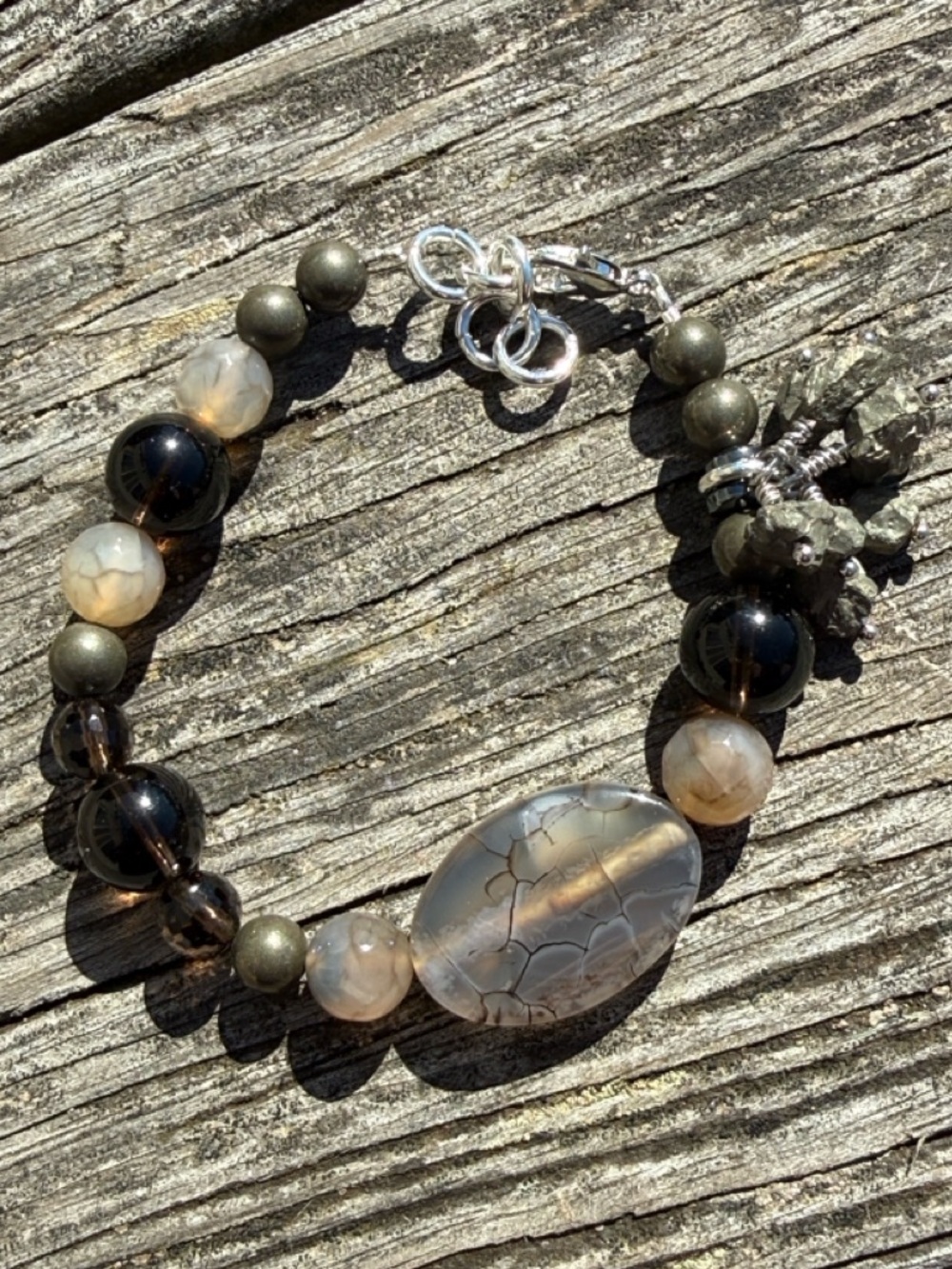 Handcrafted Smoky Gray Agate Beaded Bracelet